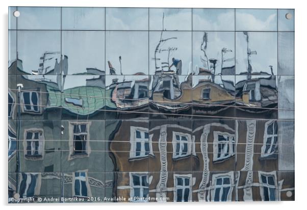 Building reflection on Ghetto Heroes Square Acrylic by Andrei Bortnikau