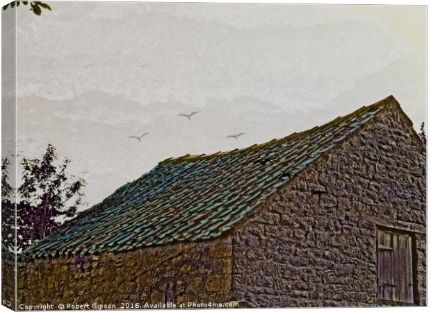 Birds over old Yorkshire roof abstract. Canvas Print by Robert Gipson