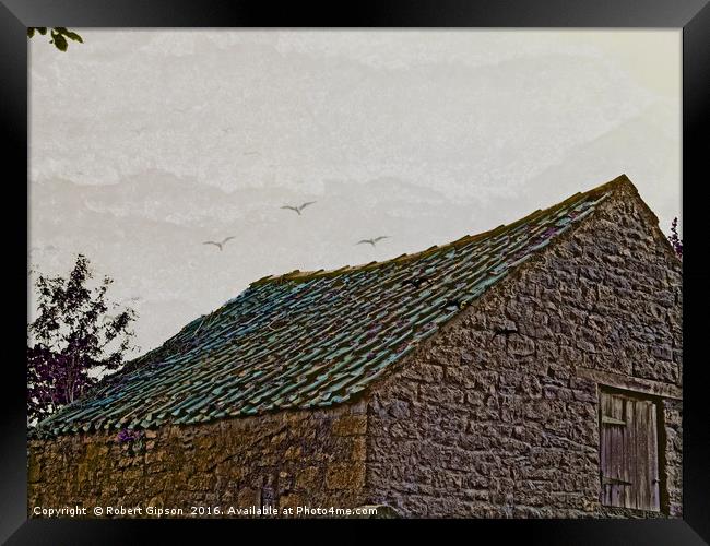 Birds over old Yorkshire roof abstract. Framed Print by Robert Gipson