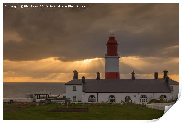 Sunrise at Souter lighthouse Print by Phil Reay