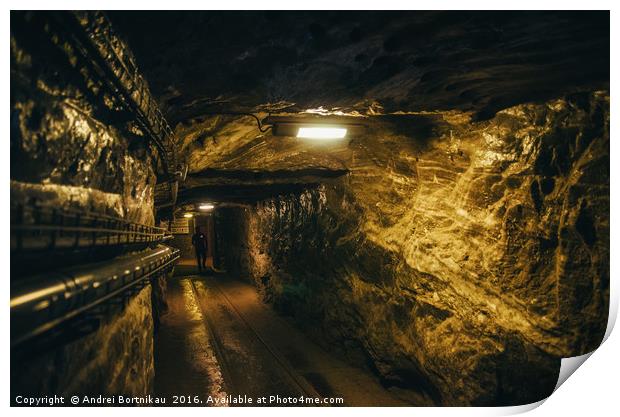 Underground corridor in Wieliczka Salt Mine Print by Andrei Bortnikau