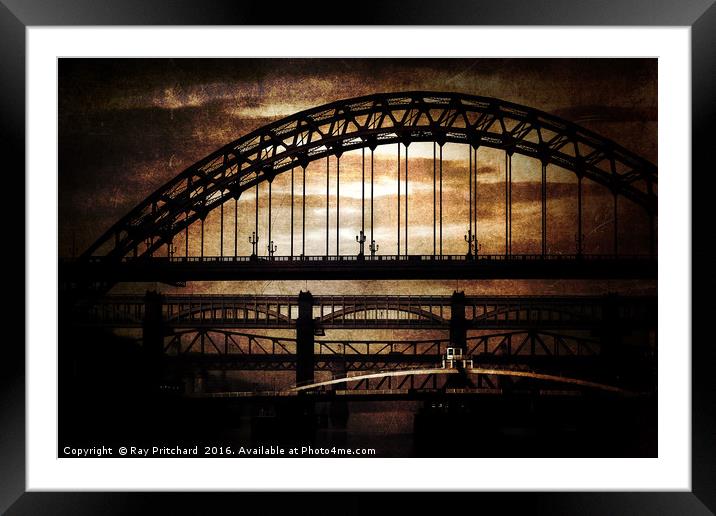 Textured Tyne Bridges Framed Mounted Print by Ray Pritchard