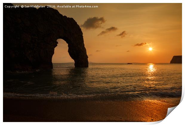 Sunset at Durdle Door Print by Ian Middleton