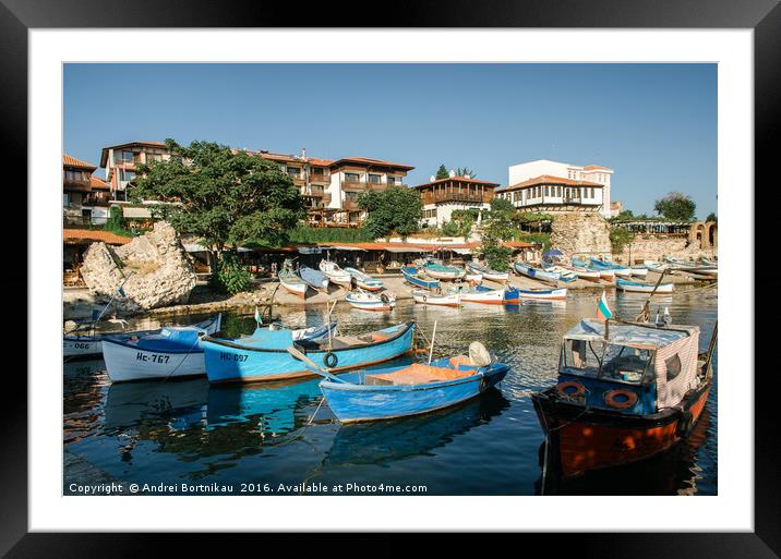 Old wooden fishing boats in a port of Nessebar Framed Mounted Print by Andrei Bortnikau