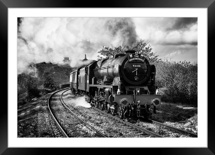 46100 Royal Scot passing Redruth (Monochrome) Framed Mounted Print by Brian Pierce