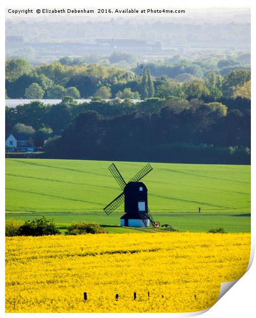 Windmill in a field of Yellow Oilseed Rape Print by Elizabeth Debenham