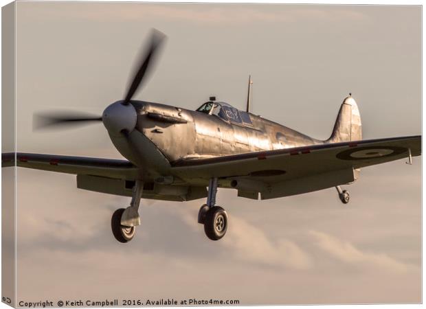 Sunset Spitfire landing Canvas Print by Keith Campbell