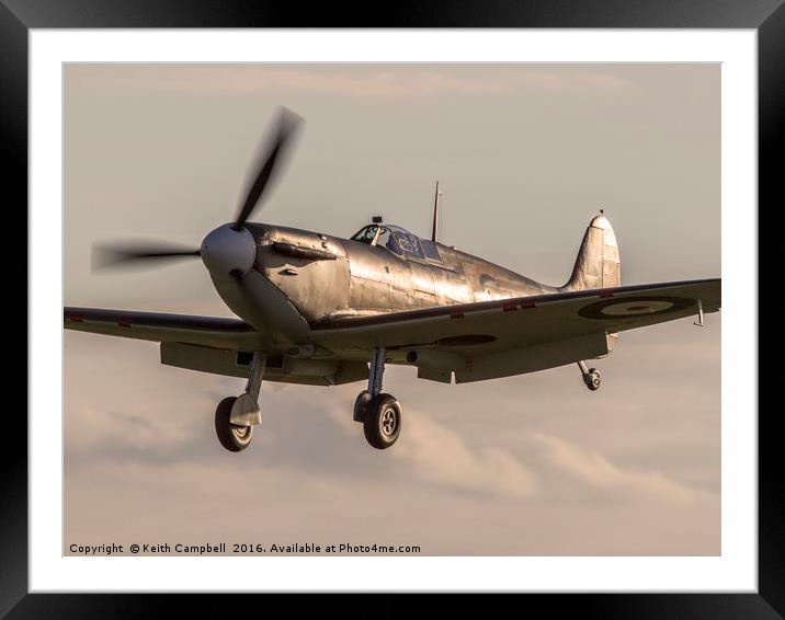 Sunset Spitfire landing Framed Mounted Print by Keith Campbell