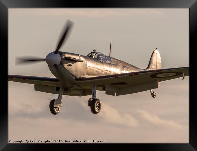 Sunset Spitfire landing Framed Print by Keith Campbell