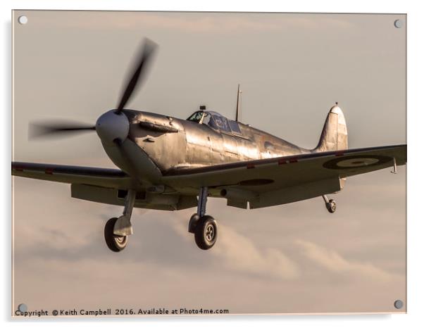 Sunset Spitfire landing Acrylic by Keith Campbell