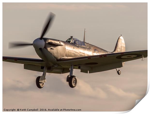 Sunset Spitfire landing Print by Keith Campbell