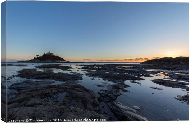 St Micheal's Mount at sunset Canvas Print by Tim Woolcock