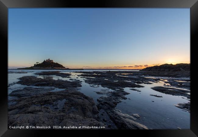 St Micheal's Mount at sunset Framed Print by Tim Woolcock