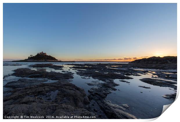 St Micheal's Mount at sunset Print by Tim Woolcock