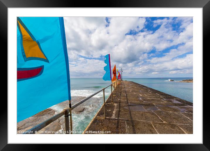 Porthleven Pier Framed Mounted Print by Tim Woolcock