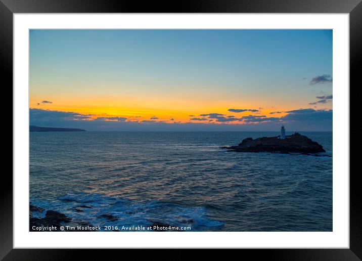 Godrevy Lighthouse Sunset Framed Mounted Print by Tim Woolcock