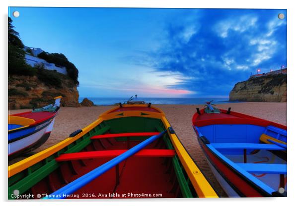 Colorful fishing boats at Carvoeiro beach at the A Acrylic by Thomas Herzog
