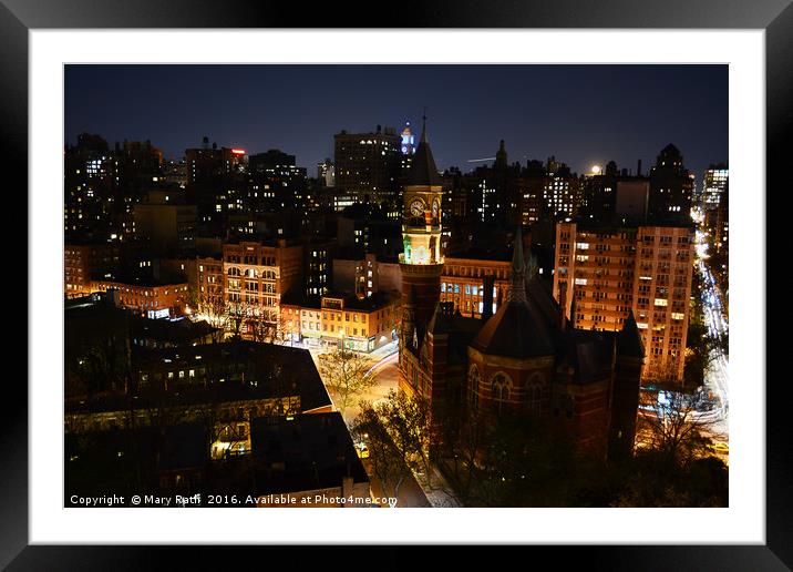 Moon Rising Over East Villiage, NYC Framed Mounted Print by Mary Rath