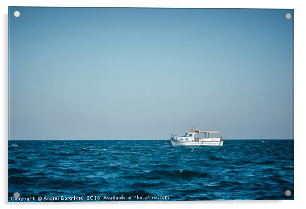 Lonely tourist boat in the Black Sea without peopl Acrylic by Andrei Bortnikau