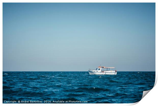 Lonely tourist boat in the Black Sea without peopl Print by Andrei Bortnikau