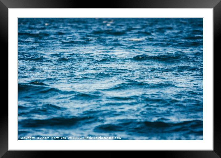 In the open Black Sea. Waves in the dark water.  Framed Mounted Print by Andrei Bortnikau