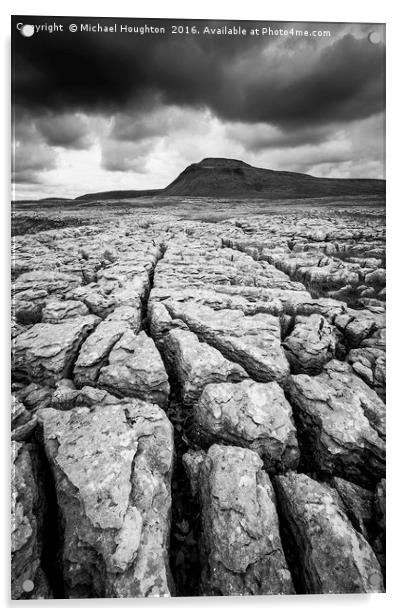 Ingleborough from White Scars Acrylic by Michael Houghton