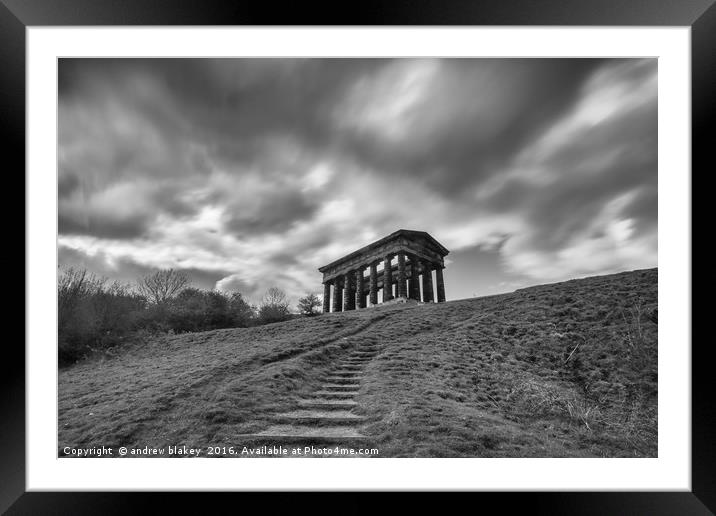 Penshaw monument during showers Framed Mounted Print by andrew blakey