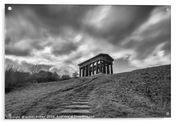 Penshaw monument during showers Acrylic by andrew blakey