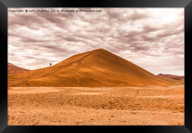Early Morning Walkers on Dune 45 Framed Print by colin chalkley