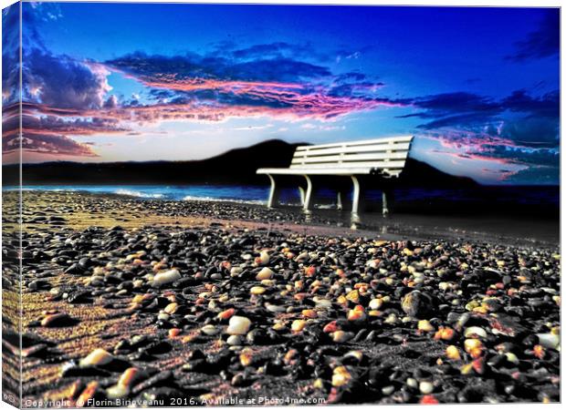White Bench In Twilight Canvas Print by Florin Birjoveanu