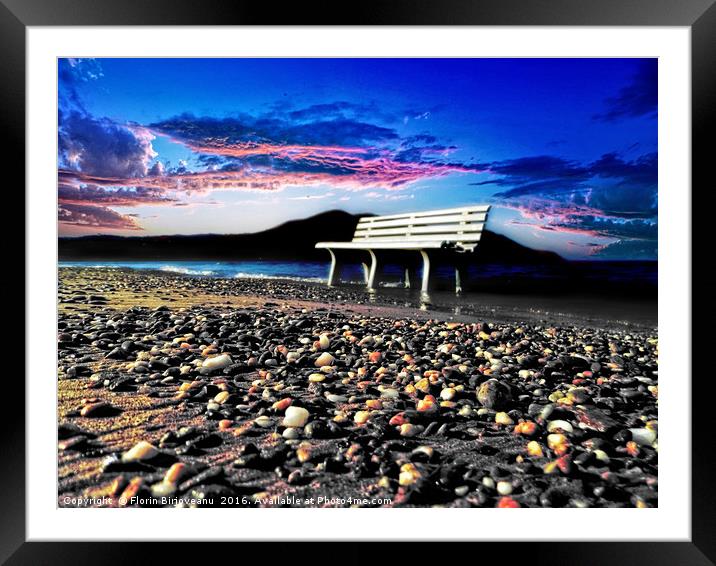 White Bench In Twilight Framed Mounted Print by Florin Birjoveanu