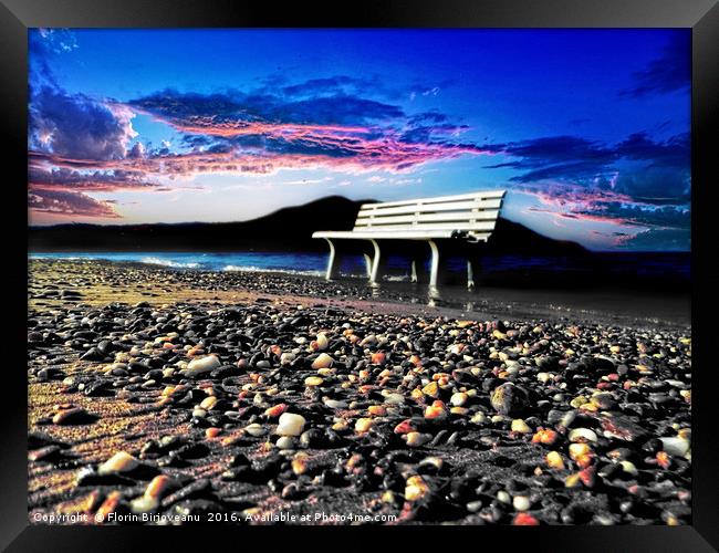 White Bench In Twilight Framed Print by Florin Birjoveanu