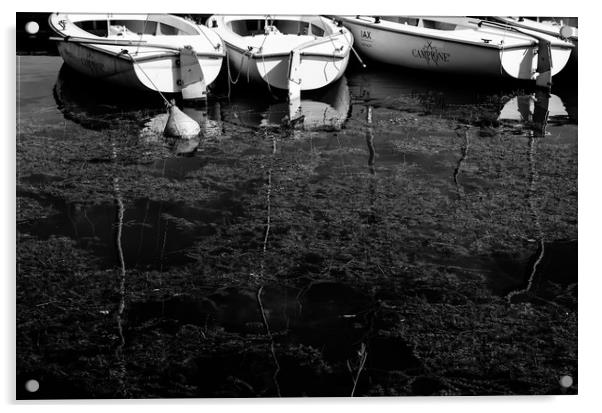Black and White Boats Acrylic by Patrycja Polechonska