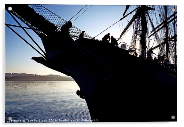 Sihouetted Sailing ship Acrylic by Tony Purbrook