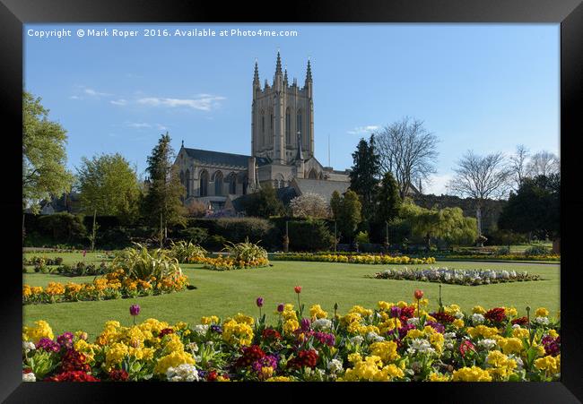 St Edmundsbury Cathedral with flowers Framed Print by Mark Roper