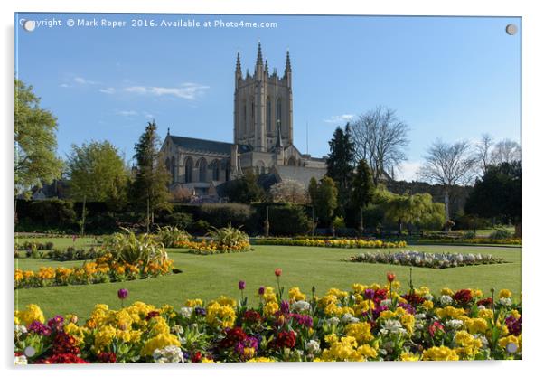 St Edmundsbury Cathedral with flowers Acrylic by Mark Roper