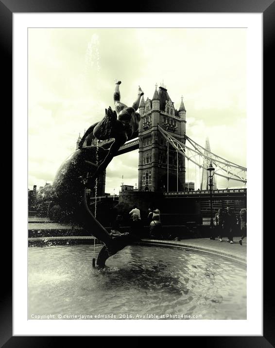 Tower bridge and the girl with a dolphin           Framed Mounted Print by cerrie-jayne edmonds