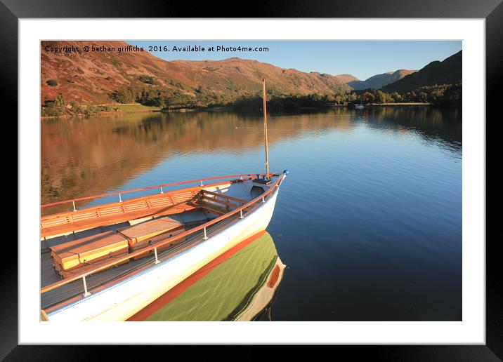 Boat on Ullswater Lake Framed Mounted Print by bethan griffiths