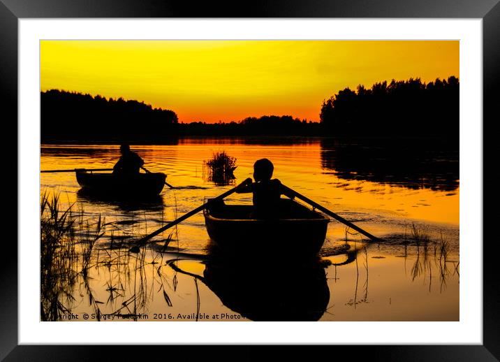 Boats on the sunset, Valday lake. Russia. Framed Mounted Print by Sergey Fedoskin