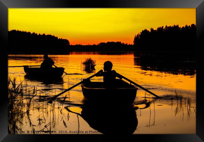 Boats on the sunset, Valday lake. Russia. Framed Print by Sergey Fedoskin