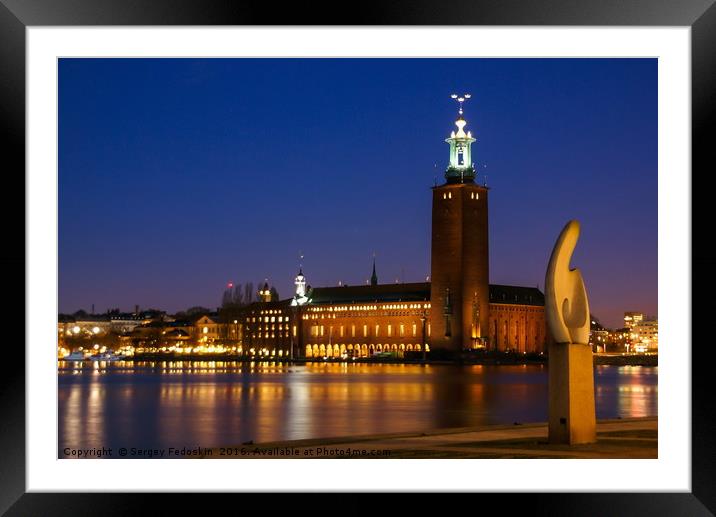 City Hall in night Stockholm. Sweden. Europe. Wint Framed Mounted Print by Sergey Fedoskin