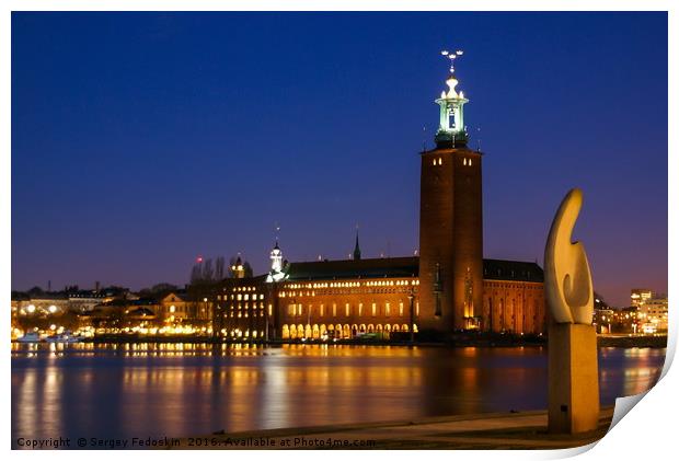 City Hall in night Stockholm. Sweden. Europe. Wint Print by Sergey Fedoskin