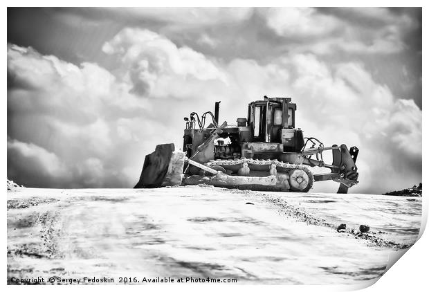 Tractor on the white mountain. Print by Sergey Fedoskin