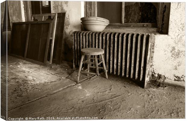 Broken stool on Ellis Island Canvas Print by Mary Rath