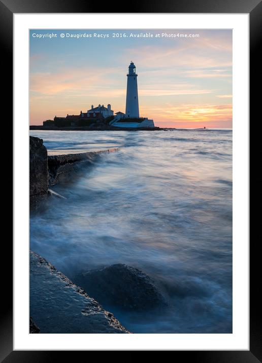 Sunrise at St. Mary's lighthouse Framed Mounted Print by Daugirdas Racys