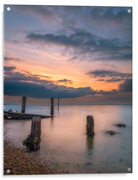 Sunset At Gurnard Isle Of Wight Acrylic by Wight Landscapes