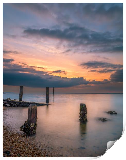 Sunset At Gurnard Isle Of Wight Print by Wight Landscapes