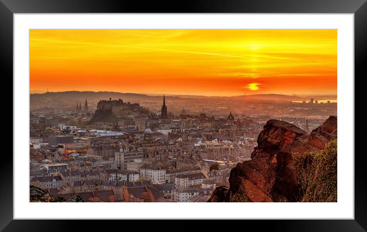 Edinburgh Skyline at Sunset Framed Mounted Print by Miles Gray