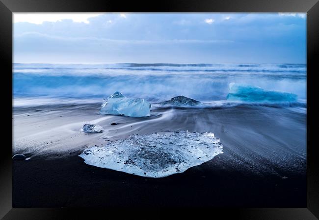 Jökulsárlón Black Sands Beach - Icelandic Views Framed Print by Gail Johnson