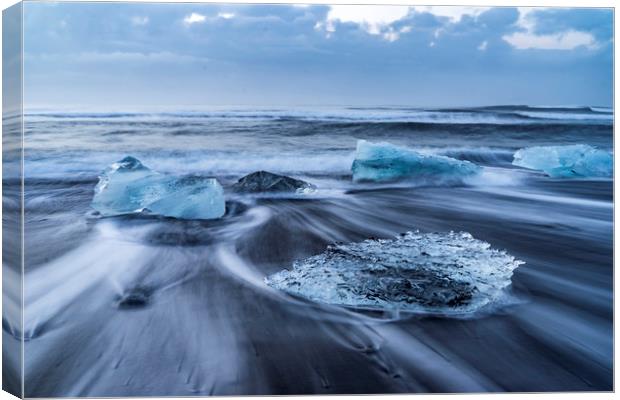 Jökulsárlón Black Sands Beach - Icelandic Views Canvas Print by Gail Johnson